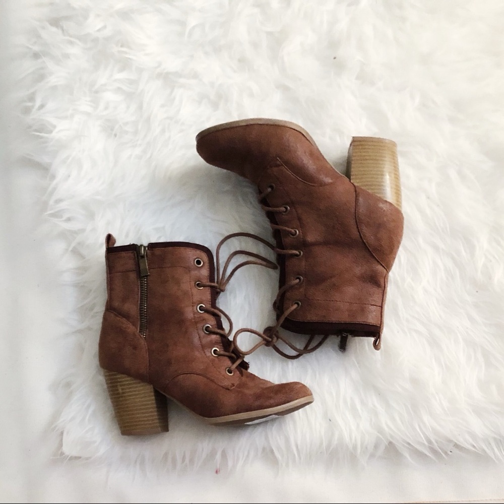NWOT Maurice's Lace Up Brown Heeled Booties
